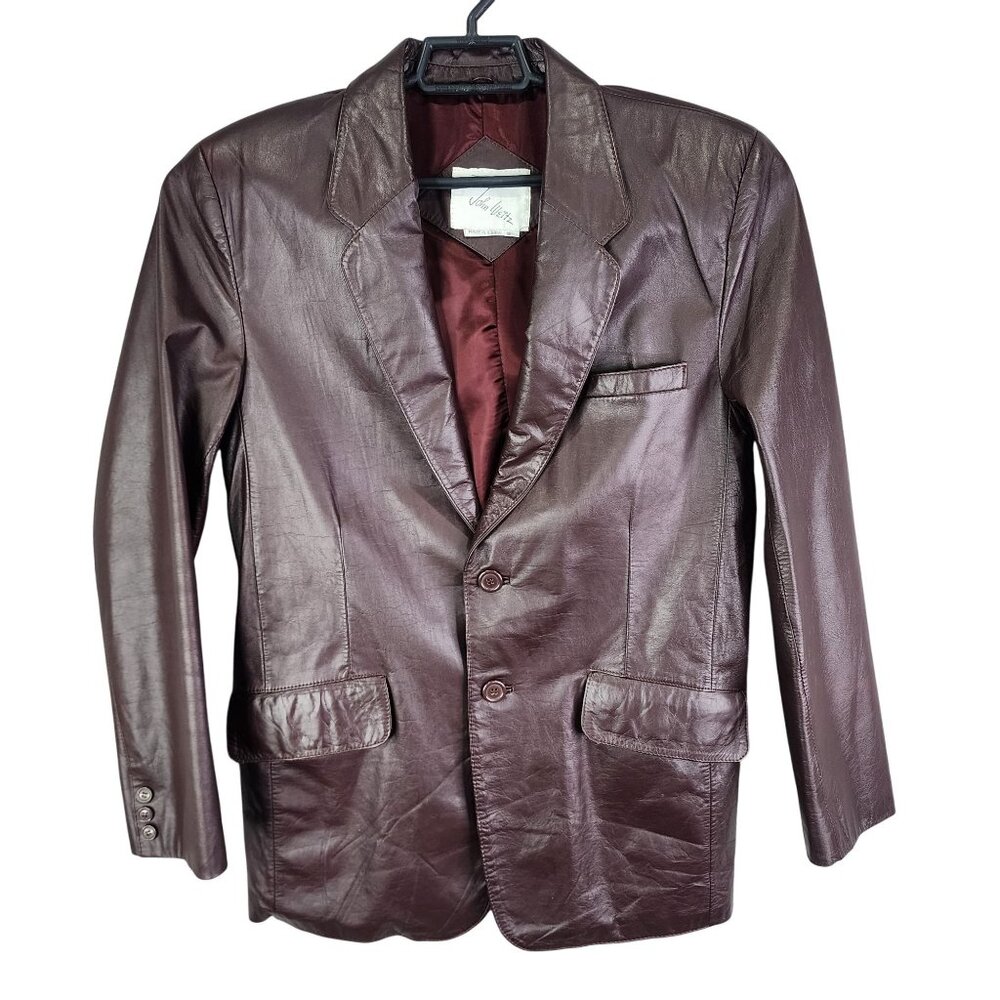 Mens Vintage John Weitz Brown Genuine Leather Blazer Jacket 2 Button Size 40 Reg